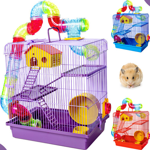 Gaiola Hamster Com Casa Grande Completa 3 Andares Tubo Lilás