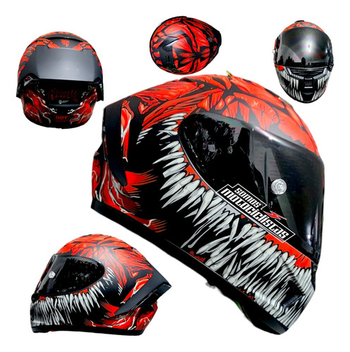 Casco Integral Kov Carnivor Rojo Certificado Dot Mica Humo 