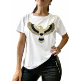 Remera Algodón Mujer C Aplique Bordado Lentejuelas, Glitter