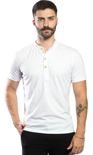 Camisa Polo Masculina Slim Com Gola Padre Com Botões Eco