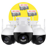 Kit 3 Câmera Ip Ptz Wifi 8mp 4k Detecção Humana /cartão 64gb