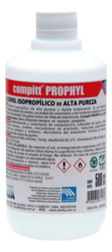 Alcohol Isopropilico Liquido Compitt Prophyl 500 Cc