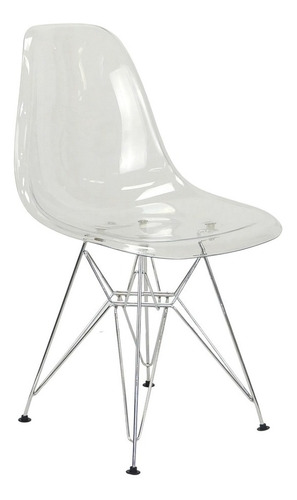 Cadeira Eames Eiffel Cristal Base Metal Cromado