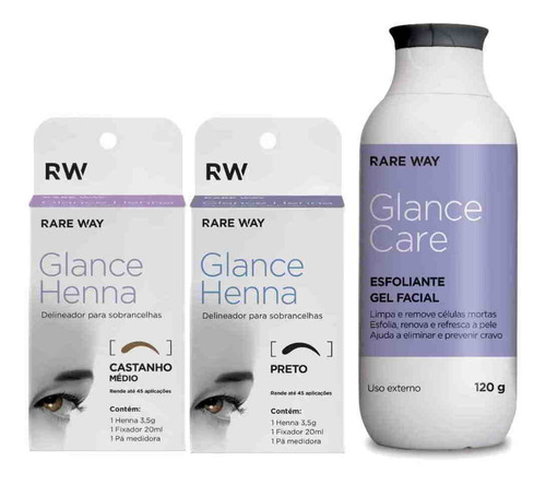 Kit 2 Henna Sobrancelha Rare Way Glance Esfoliante Facial