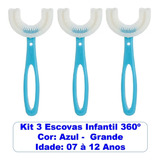 Kit 3 Escovas Dentes Infantil 360° Forma U Criança 2-12 Anos