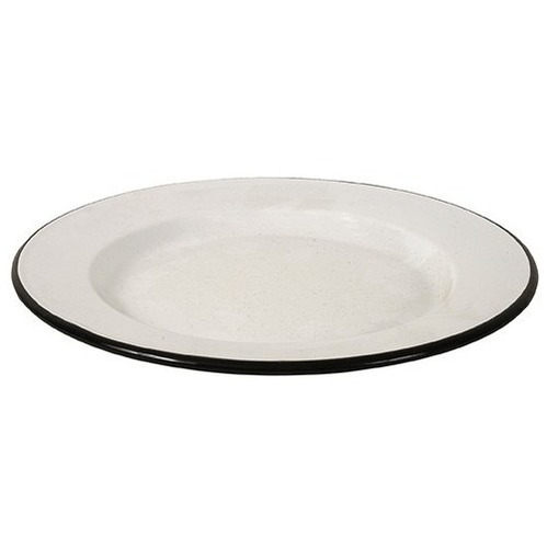 Plato Playo Enlozado Blanco C/negro Diam. 25cm. Caja Por 6