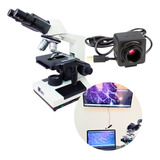 Microscópio Biológico Binocular 1600x Led + Câmera Usb 5mp 