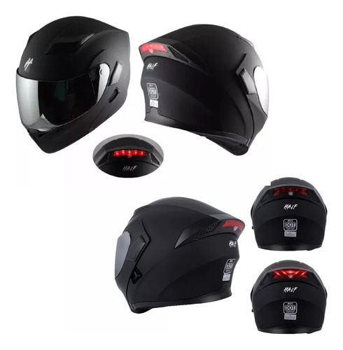 Casco Abatible Con Luz Led Half Negro Mate Certificado Dot