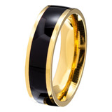 Aliança Tungstênio Dourado E Preto Banhada 8mm Casamento 