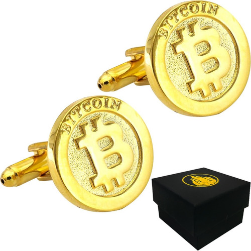 Mancuernillas Bitcoin De Lujo Gemelos Dorados De Acero 