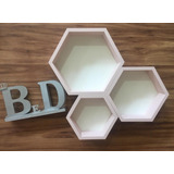 Nicho Colmeia Hexagonal Com Fundo 3 Unidades Quarto Infantil