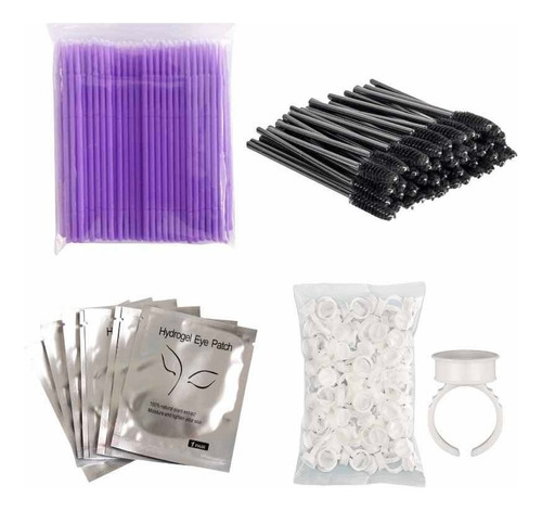 Kit Pestañas:100 Microbrush+50 Parches+50 Cepillo+100 Anillo