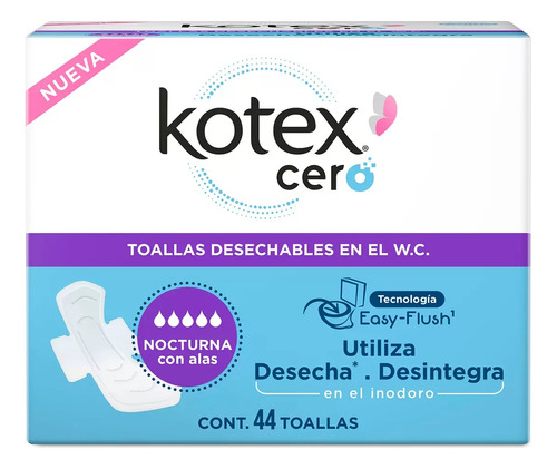 Toallas Femeninas Nocturnas C/alas Kotex Cero 44 Pzas