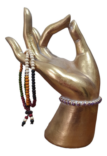 Escultura Mão De Buda Japamala Decorativo Gyan Mudra Yoga