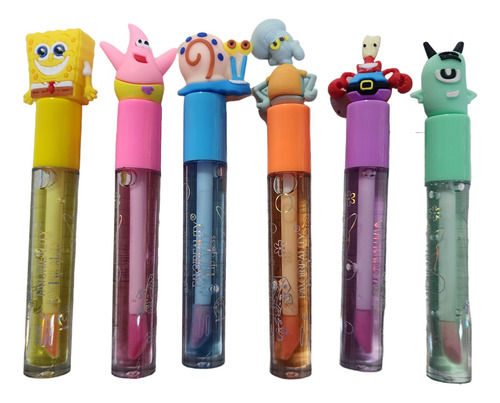 Labial Gloss Brillo De Bob Esponja, Maquillaje 6 Pzs