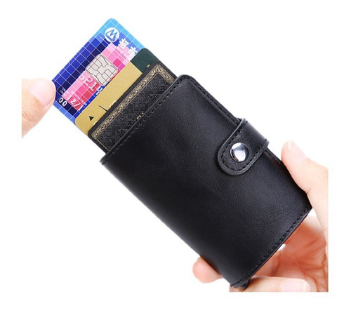 Billetera Hombre Mujer Tarjetero Rfid  Minimalista Negro Pu