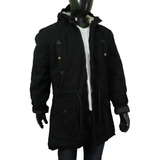 Campera Parka Hombre Gabardina Corderito Militar Negro