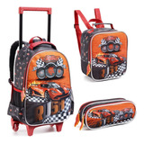 Kit Mochila Rodinha Carrinho Infantil Running Carros