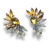 Aros Con Gemas / Aros Dorados Amarillos De Fiesta