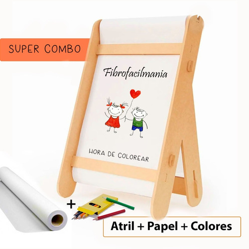 Pizarra Infantil  Atril De Mesa + Rollo De Papel + Colores