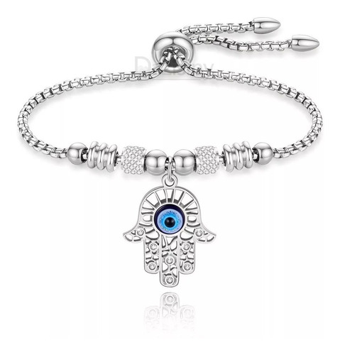 Pulsera Fátima Ojo Turco Para Mujer Acero Inoxidable Plata