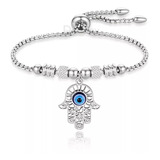 Pulsera Fátima Ojo Turco Para Mujer Acero Inoxidable Plata