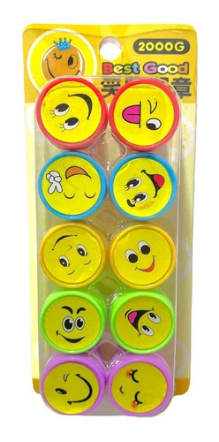 Set 10 Timbres Sellos Infantiles Caritas Motivacion Sonrisas Color Del Exterior Surtido