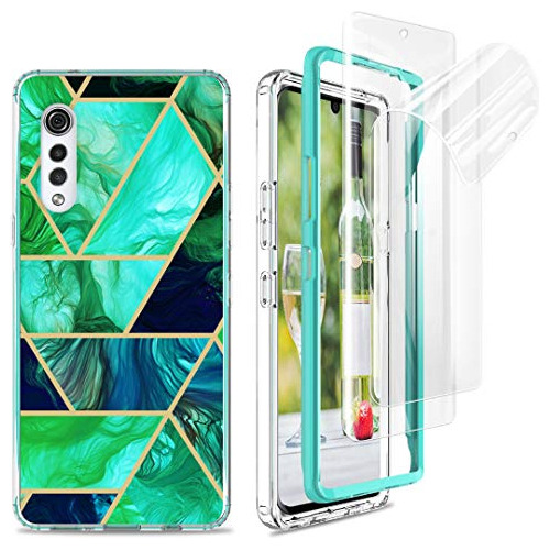 Funda Jeylly Para LG Velvet 5g De Tpu + Vidrio Marmol Verde