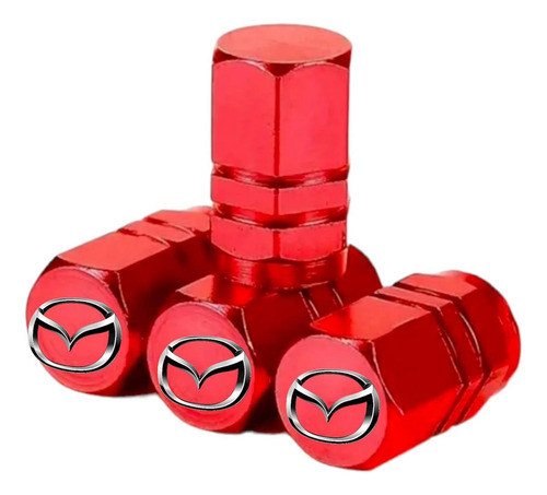 Tapon Valvula De Aire 4 Piezas Logotipo Mazda Color Rojo 