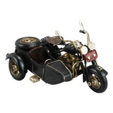 Motocicleta Decorativa Preta Com Sidecar Vintage 11x19x13 Cm Cor Preto