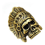 Anillo Color Oro Viejo Indio Cráneo Acero Inoxidable Hombre