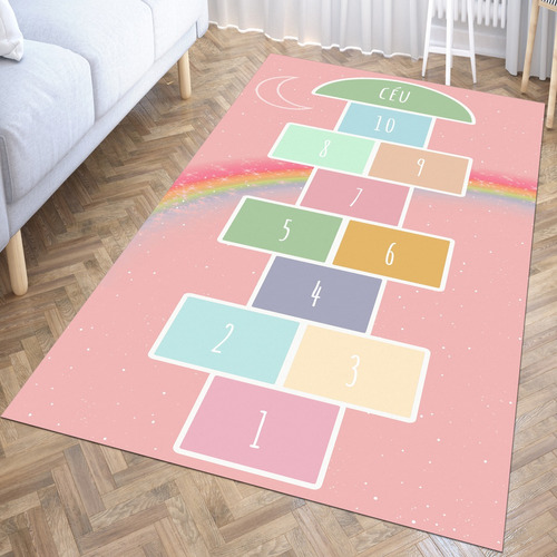 Tapete Infantil De Veludo Amarelinha Rainbow 120x60