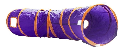 Super Túnel Brinquedo Para Gatos 110x25 Cm Roxo Com Laranja