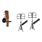 Kit 2 Suporte Partitura +2 Suportes Guitarra Violao Baixo