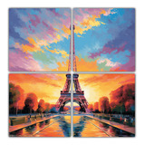 100x100cm Cuadro Arte Urbano Torre Eiffel Bastidor Madera