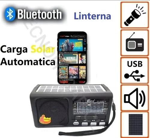 Radio Solar Bluetooth Linterna , Usb, Radio, Carga Automatic