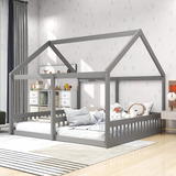 Cama Doble Individual Con Forma De Casa Para Niños, Platafor