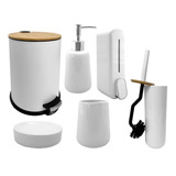 Kit Combo Baño 6 Piezas Blanco Calidad Premium Bambú Unico