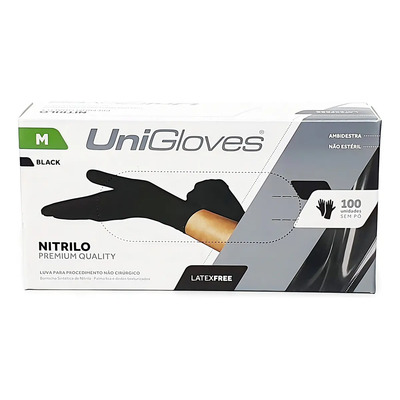 Luva Nitrílica UniGloves Preta M Antiaderente c\u002F 100 Unidades | MercadoLivre