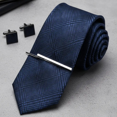 Corbata De Cuadros Con Estampado Premium Para Hombre, 20 Cm Azul Oscuro Rayas