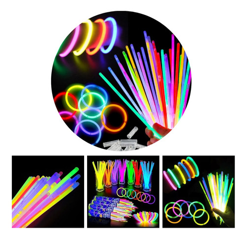  Pulseira Neon 100 Und Balada Festa Fluorescente Led 