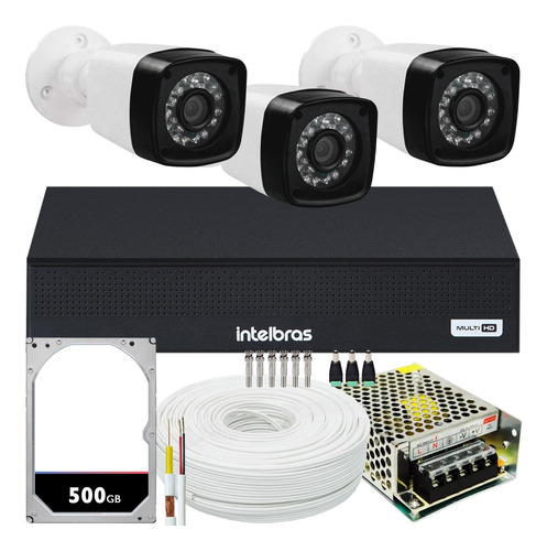 Kit Cftv 3 Cameras Full 1080p 2mp Dvr Intelbras Mhdx 1004-c