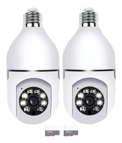 Combo X2 Camara Ptz Bombillo Seguridad 24/7  + 2 Sd 128gb