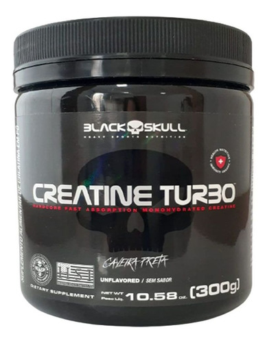 Creatine Turbo Monohidratada - 300g Sem Sabor  - Black Skull