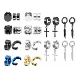 12 Pares Aretes Hombre Falsos Piercing Imán Arracadas Set