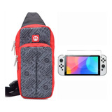 Maleta Riñonera Mario + Vidrio Nintendo Switch Oled