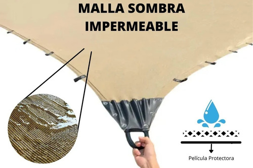 Malla Sombra 100%impermeable 4x5 90% Beige Raschel Reforzada