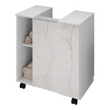 Gabinete Para Banheiro 55cm 1 Porta Com Rodízios Pequin Bran Cor Do Móvel Branco/carrara