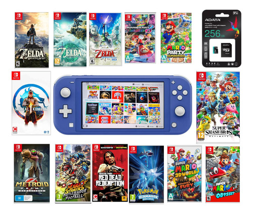 Nintendo Switch Lite Azul Dual Magia 256gb Full Juegos !!!!