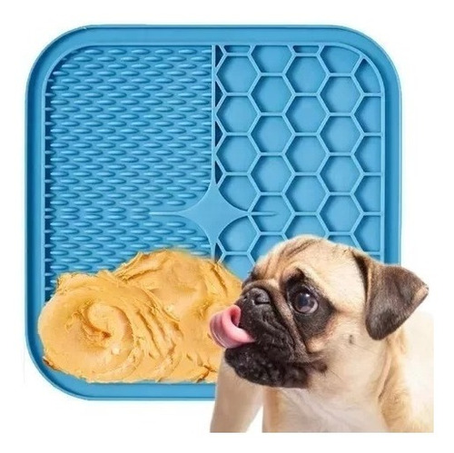 Tapete Pet De Comer Lamber 20 Cm Quadrado Azul Silicone